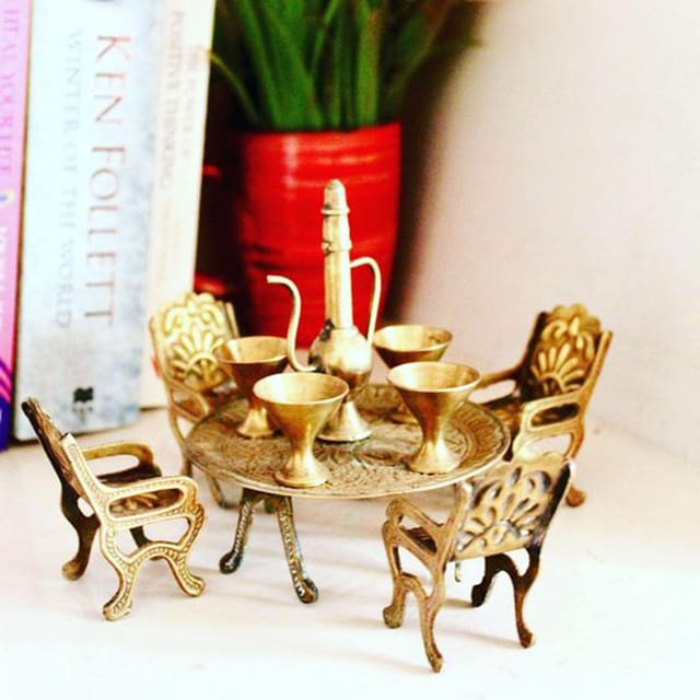 Brass Mini Miniature Dining Table set for Children playing - (F484 A)