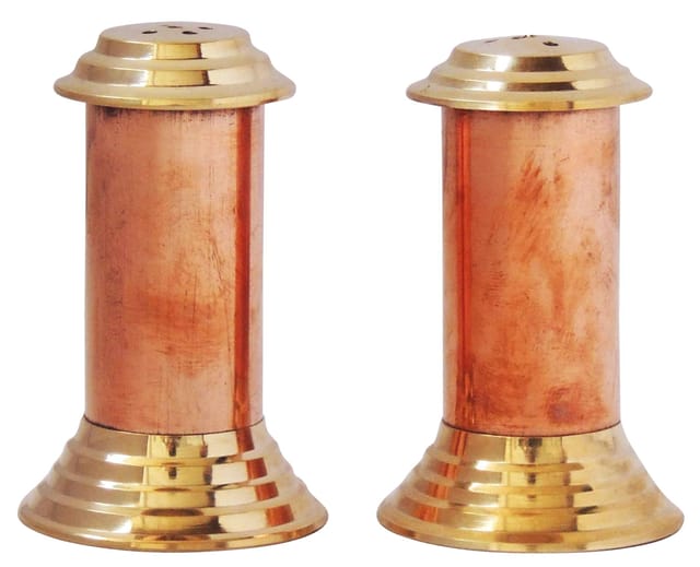 Brass and copper Namak Dani and Mirch Dani 1.5*1.5*2.8 inch (BC137 A)