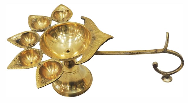Brass Table Decor Oil Lamp Deepak 5 Wicks 2 Pcs.) - 10*6.5*4.5 inch (F317 G)