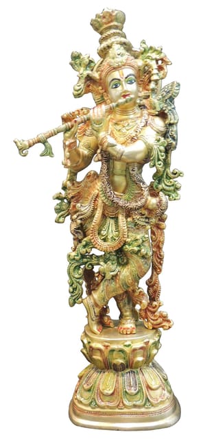 Brass Showpiece Krishna God Idol Statue  - 9*6*29 inch (BS073 K)
