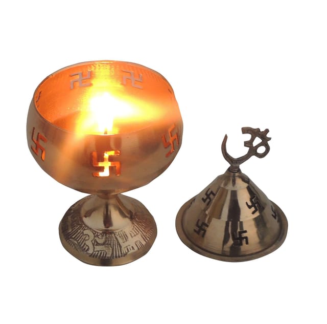 Brass Table Decor Oil Lamp Om Pakija Deepak - 3.2*3.2*5.3 inch (Z164 H)