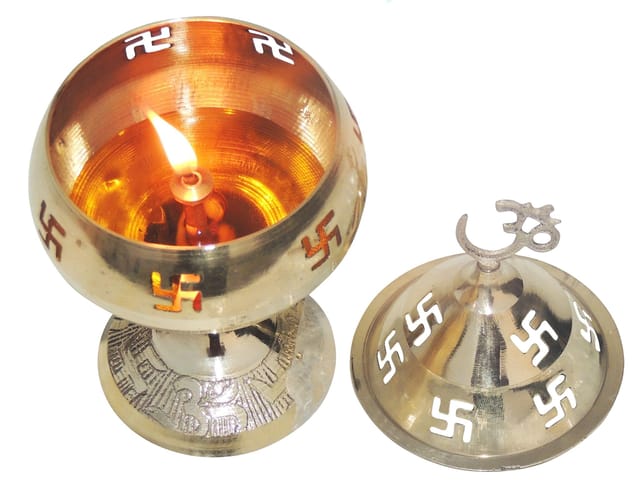 Brass Table Decor Oil Lamp Om Pakija Deepak - 3*3*5 inch (Z164 G)