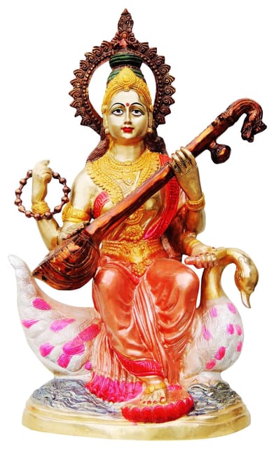 Brass Showpiece Saraswati Ji Statue - 15*8.5*29 Inch (BS682 B)