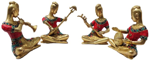 Brass Showpiece Rajasthani Musical Set Of 4 Pc - Statue - 4.5*3.8*6.5 Inch (BS053)