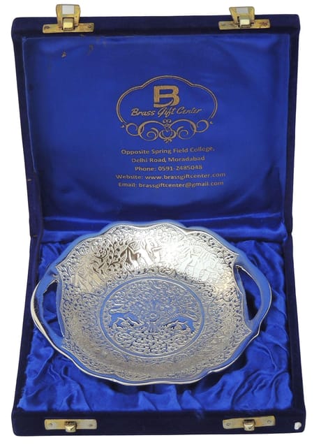 Brass Lion Bowl With Silver Finish- 6*5.5*1 Inch (B203)