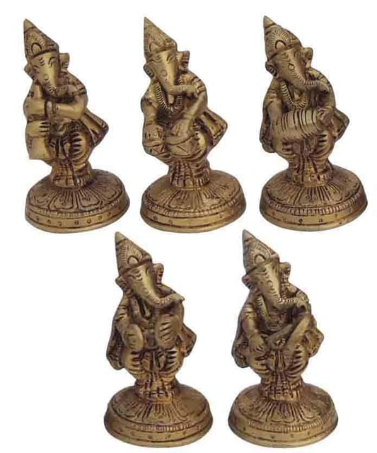 Brass Showpiece Musical Ganesh 5 pcs set God Idol Statue - 2*2*3.5 Inch (BS1368 B)