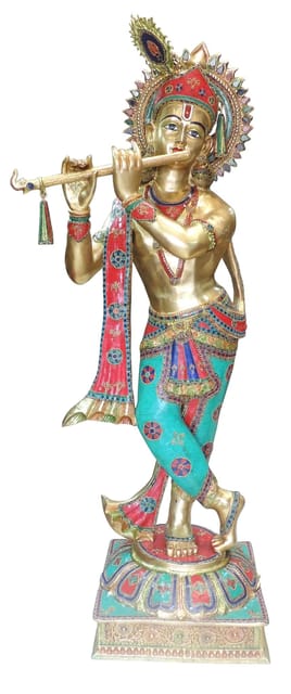 Brass Showpiece Krishna God Idol Statue - 25*24*78 Inch (BS691 A)