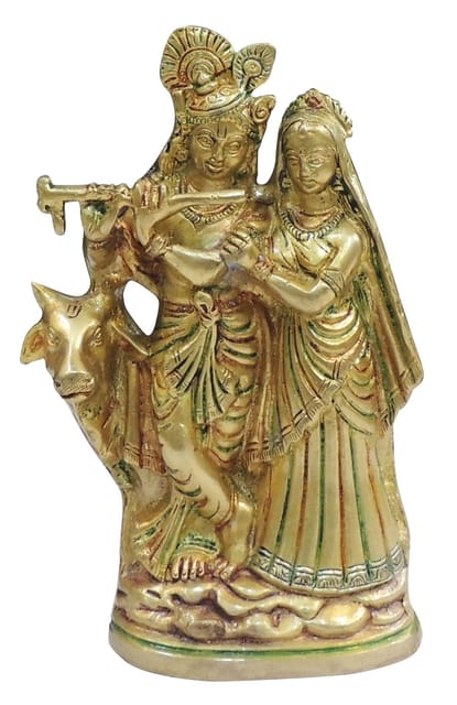 Brass Showpiece Cow Radha Krishna God Idol Statue - 5.5*2.5*8.5 Inch (BS1275 G)