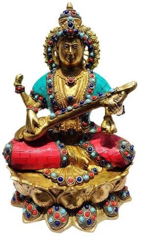 Brass Showpiece Saraswati Ji God Idol Statue  - 8*6.8*10.5 inch (BS054)