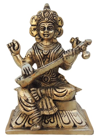Brass Showpiece Saraswati Ji God Idol Statue  - 4*3.7*6 inch (BS1526 H)