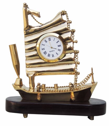 Brass And wood Ship Clock Big Showpiece - 6*2.5*6.5 Inch (Z111 B)