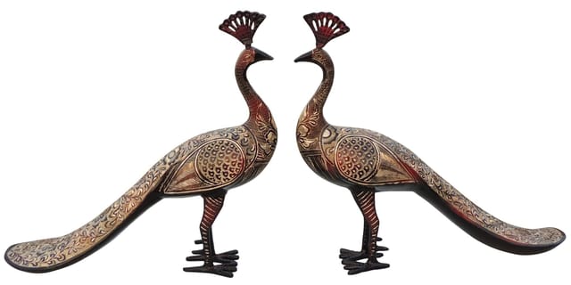 Brass Showpiece Peacock Pair Statue - 14*3.5*13 Inch (AN251 D)