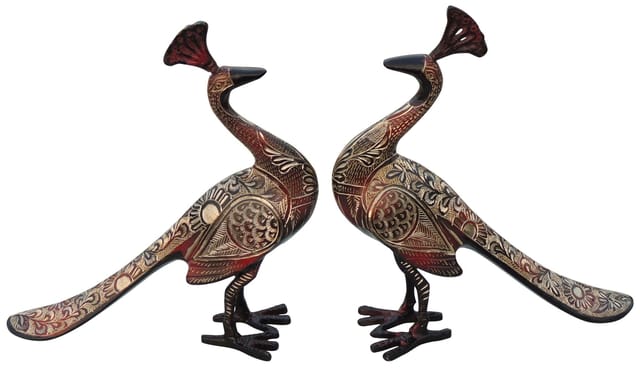 Brass Showpiece Peacock Pair Statue - 8.5*2.6*9.2 Inch (AN251 B)