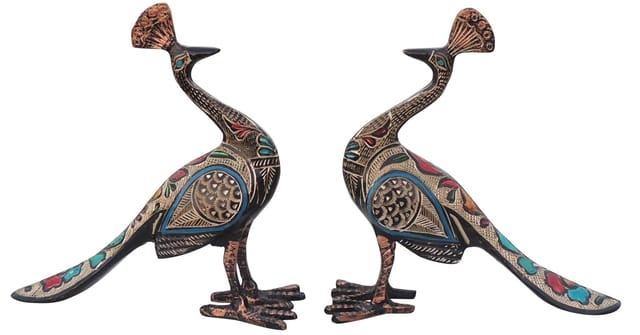 Brass Home Decor Showpiece Peacock Pair Statue - 6.5*2.5*7.5 Inch (AN250 A)