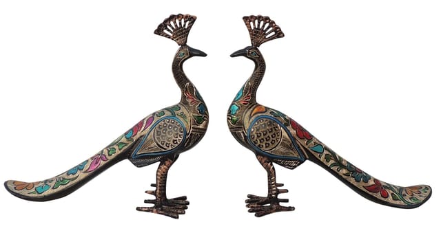 Brass Home Decor Showpiece Peacock Pair Statue - 11.5*3.2*10.5 Inch (AN250 C)