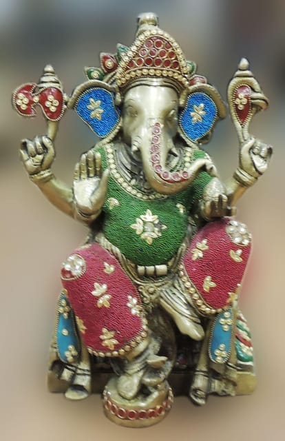 Brass Showpiece Ganesh Ji God Idol Statue - 8.5*7*13 Inch (BS1559 A)