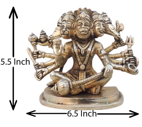Brass Showpiece Panchmukhi Hanuman Ji Statue idol  - 6.5*3.2*5.5 Inch (BS1528 G)