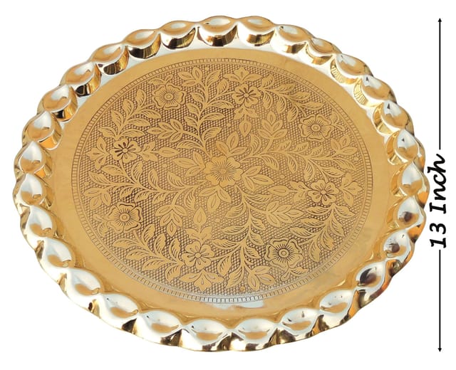 Brass Plate With Flower Design - 13*13*0.5 Inch (Z587 E)