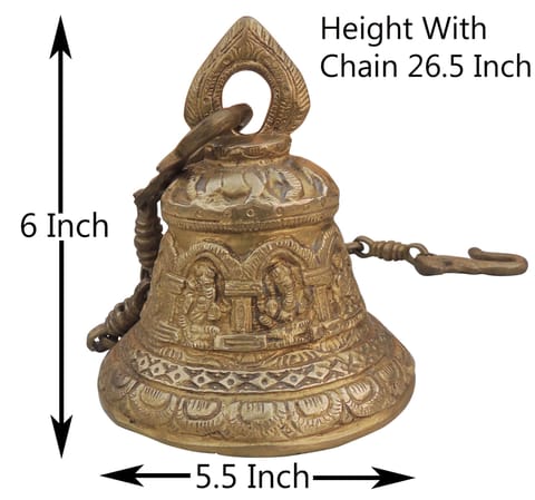 Brass Showpiece Bell With Chain God Idol Statue - 5.5*5.5*6 Inch (BS709 )