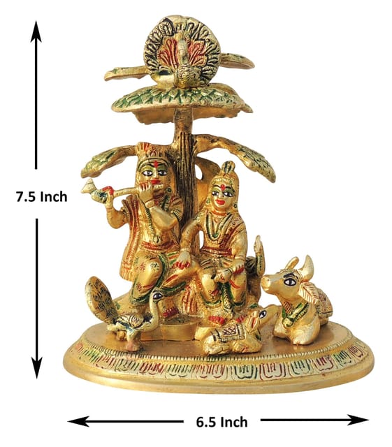 Brass Showpiece Tree Radha krishna with cow God Idol Statue  - 6.5*4.5*7.5 inch (BS828 M)