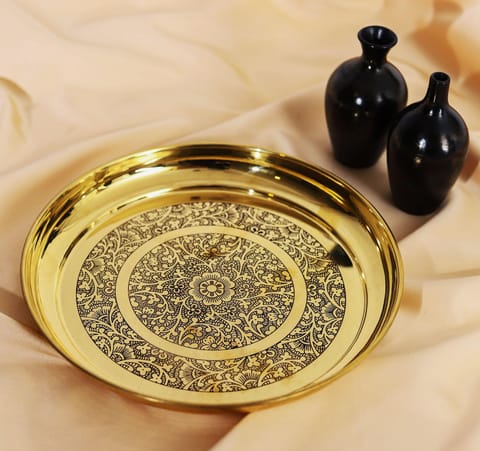 Brass Thali Embose Design - 14*14*1.2 inch (BC117 D)