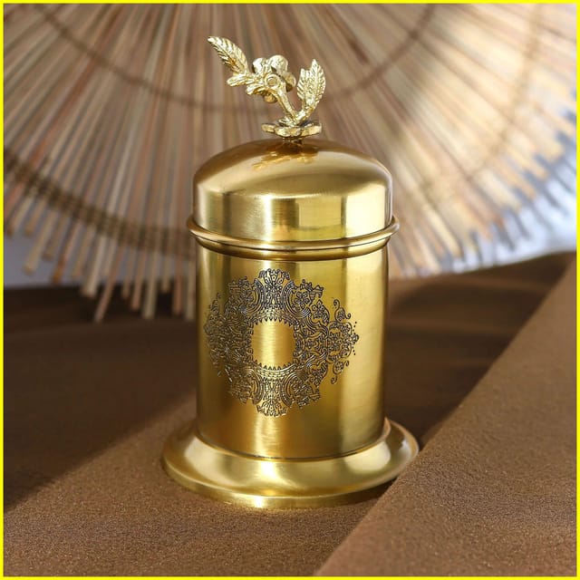 Brass Decorative Supari Container Box - 4.5*4.5*7.5 Inch (AT044 C)
