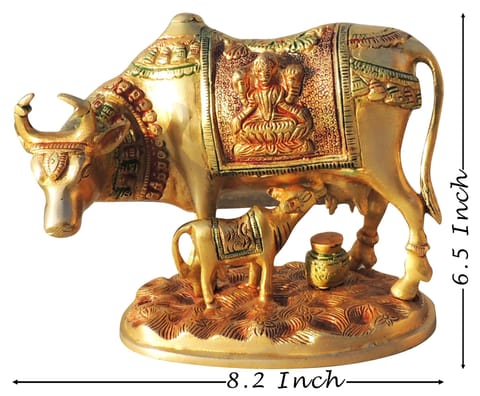 Brass Showpiece Cow With Calf Statue - 8.2*4*6.5 Inch (BS1012 C)