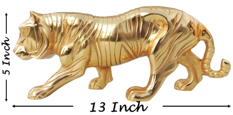 Aluminium Home Decorative Tiger Showpiece Statue - 13*3*5 Inch (AN263 G)