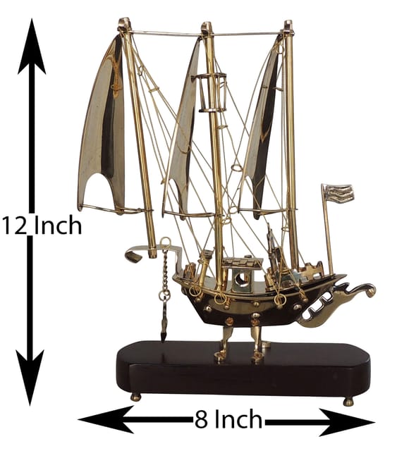 Brass & Wooden Home Decorative Ship, Jahaj - 8*2.5*12 Inch (MR227 B)