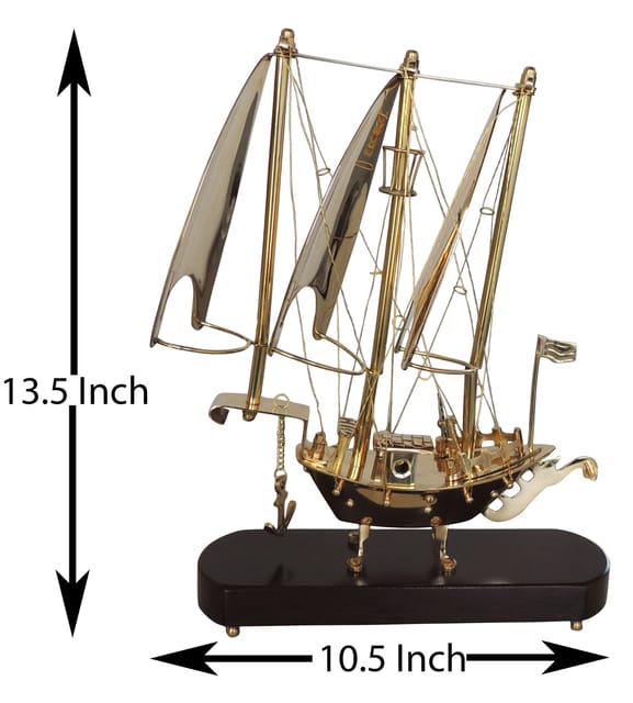 Brass & Wooden Home Decorative Ship, Jahaj - 10.5*3.5*13.5 Inch (MR227 C)