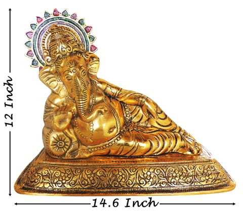 Aluminium Showpiece Masand Ganesh Statue - 14.5*6*12 Inch (AS449 G)