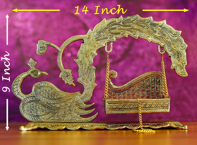 Aluminium Showpiece Duck Peacock Jhula Statue - 14*4.5*9 Inch (AS457 G)