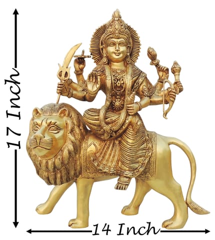 Brass Showpiece Durga Ji God Idol Statue - 14*7*17 Inch (BS1455 G)