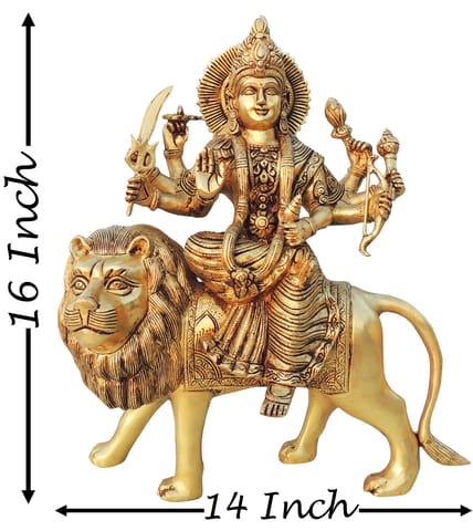 Brass Showpiece Durga Ji God Idol Statue - 14*6*16 Inch (BS1455 F)