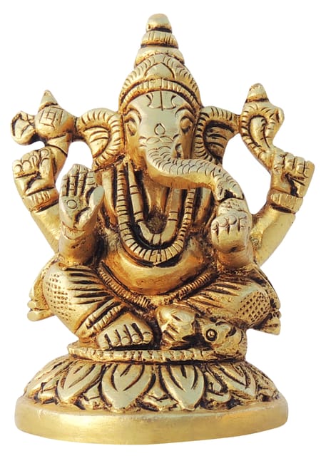 Brass Showpiece Ganesh Ji God Idol Statue - 2*1.7*3 Inch (BS1617 G)
