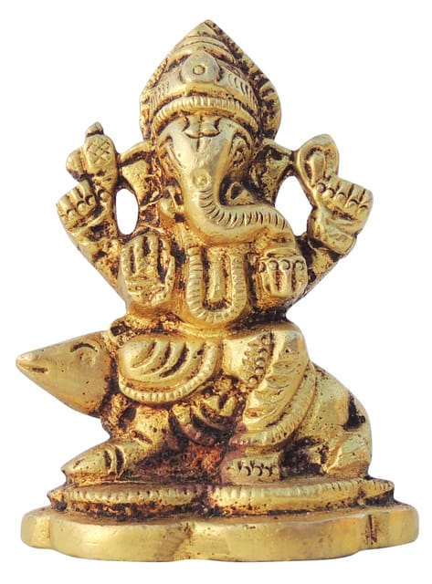 Brass Showpiece Ganesh Ji God Idol Statue - 2*1.2*2.5 Inch (BS1614 G)