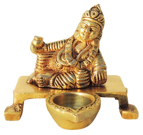Brass Showpiece Kuber Ji With Deepak God Idol Statue - 3.6*3.5*3 Inch (BS1608 D)