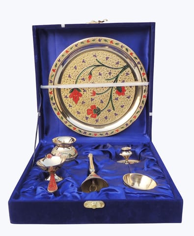 Brass Puja Thali Set  With Valvet Box  (B296 B)