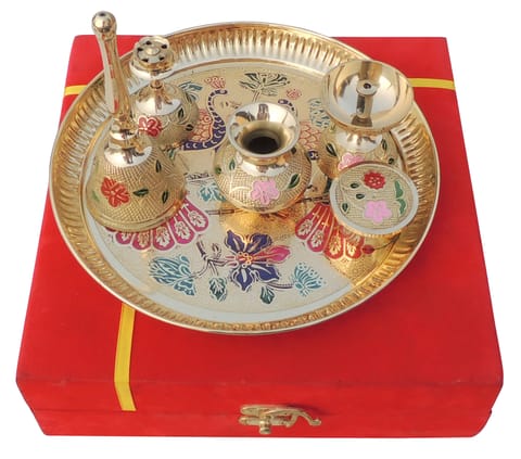 Brass Puja Thali Set  With Valvet Box  (B297 B)