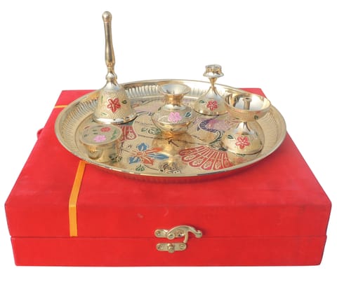 Brass Puja Thali Set  With Valvet Box  (B297 C)