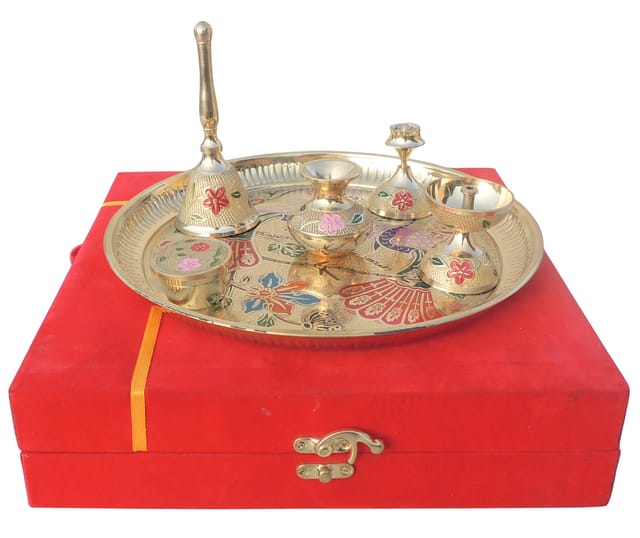 Brass Puja Thali Set  With Valvet Box  (B297 C)