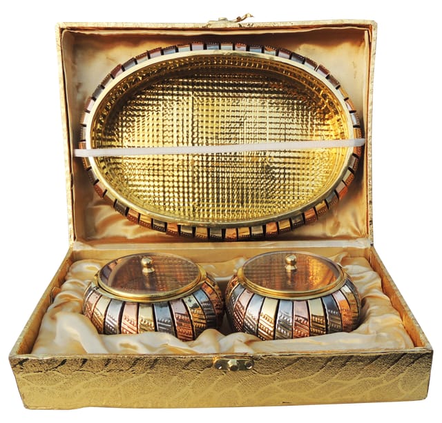Decorative Supari Set 2 Bowl With Tray, Packed In Velvet Box Diwali Gifting Item (BC174 C)