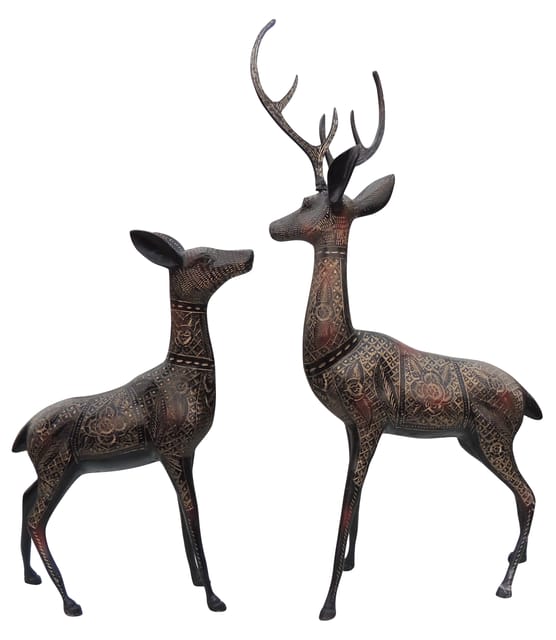 Brass Showpiece Deer Pair Statue (AN053 B)