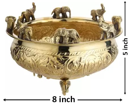 Brass Elephant Urli - 8*8*5 Inch (AT037 C)
