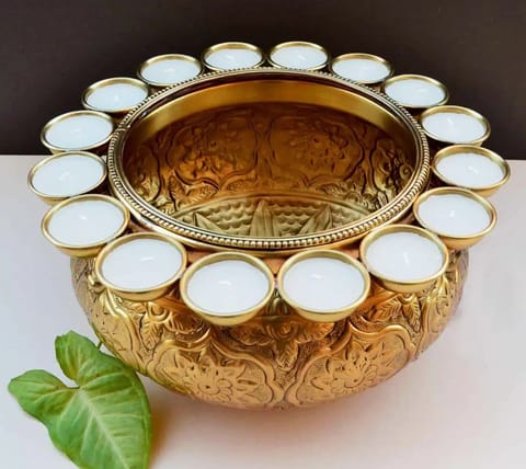 Brass Decorative Urli Candle, Diwali Gifting Item - 12*12*6.5 Inch (F713 D)