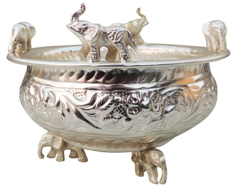 Brass Decorative Elephant Urli, Diwali Gifting Item - 6.5*6.5*4.7 Inch (F712 C)
