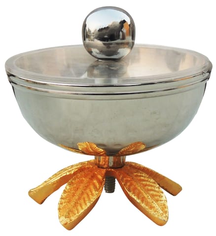 Aluminium Decorative Bowl With Cover, Diwali Gifting Item - 4*4*4.2 Inch (AT047 C)