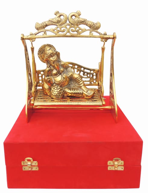 Aluminium Showpiece Garden Jhula Ganesh - 8.2*3.5*10 Inch (AS459 G)