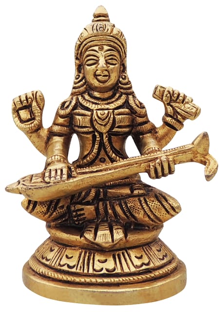 Brass Showpiece Saraswati  God Idol Statue - 2.6*2*3.5 Inch (BS1461 S)