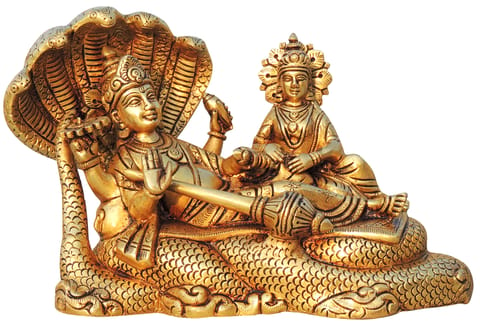 Brass Showpiece Vishnu & Laxmi Ji God Idol Statue - 9.5*4.5*7 Inch (BS842 P)